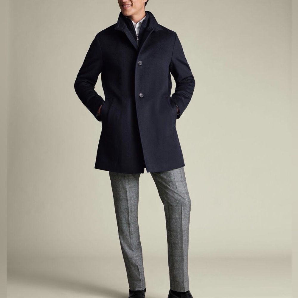 Charles Tyrwhitt Pure Wool Funnel Neck Overcoat Navy 38R NWT